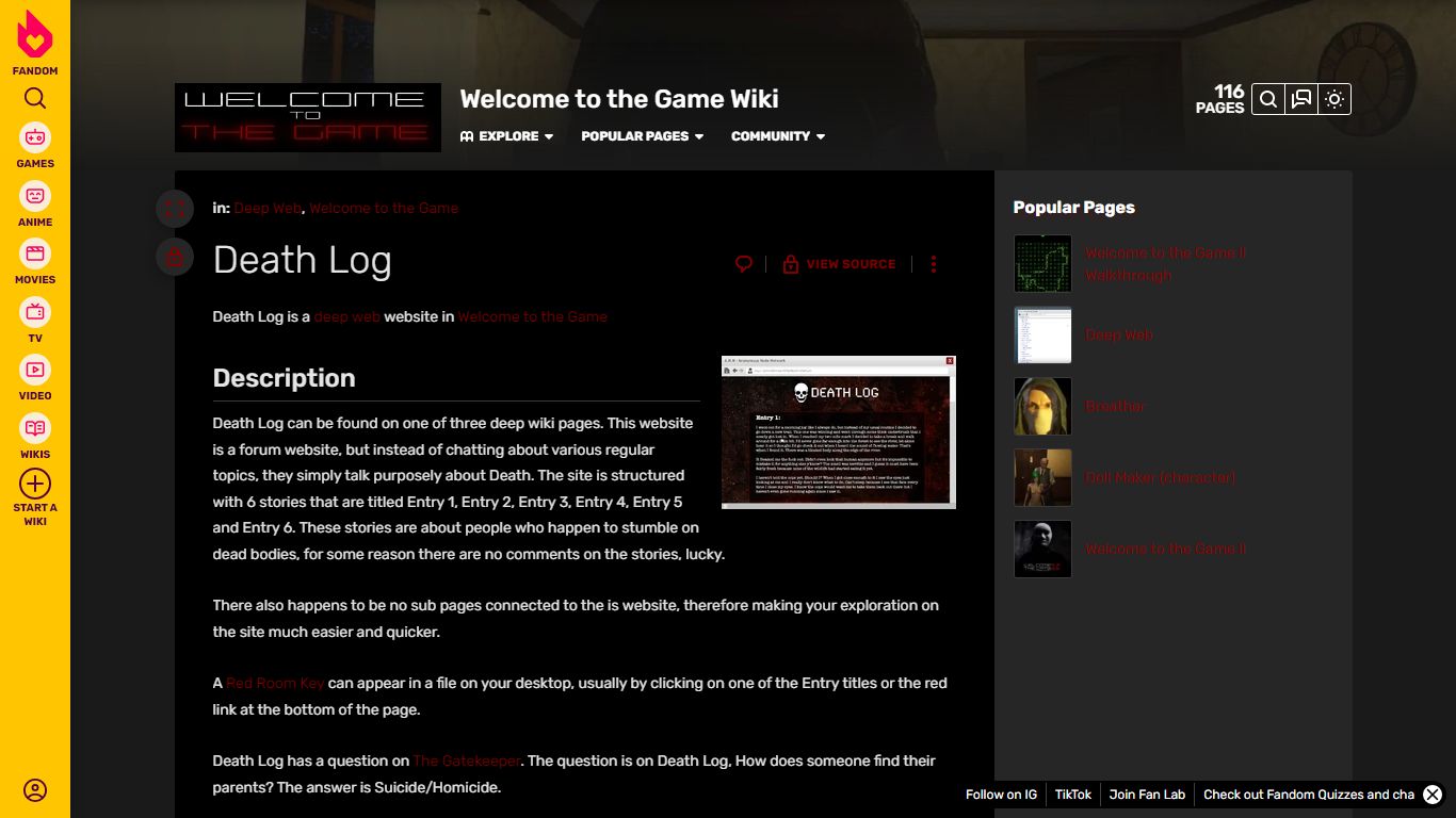 Death Log | Welcome to the Game Wiki | Fandom